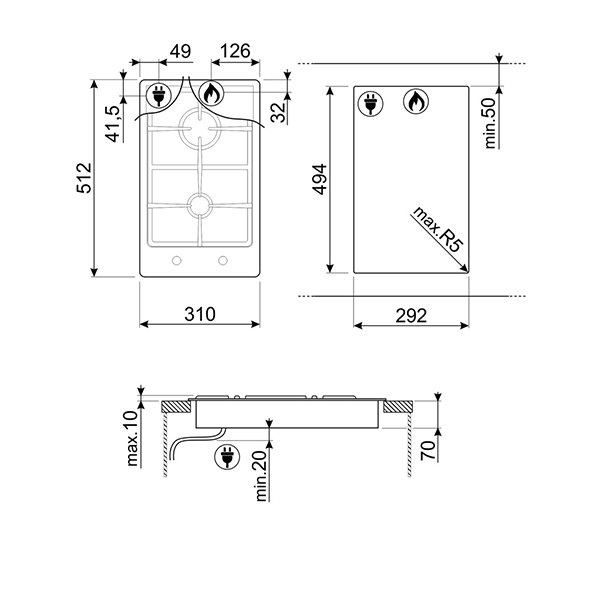 Smeg PGF32G Domino Gas Hob 2