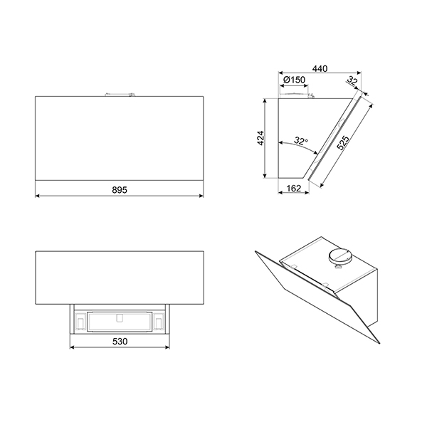 Smeg KV394N Angled Chimney Hood 2