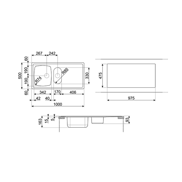 Smeg LYP102FR2 1.5 Bowl Inset Sink 2